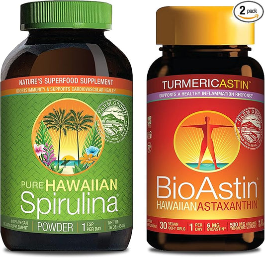Nutrex Hawaii Pure Hawaiian Spirulina 16oz Powder & BioAstin Hawaiian Astaxanthin with Turmeric