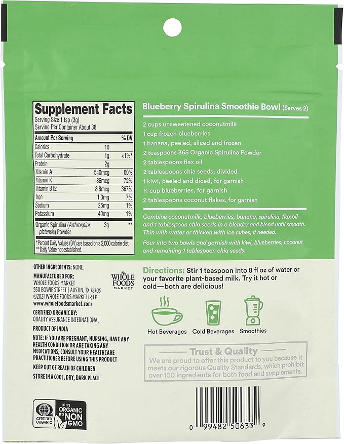 365 by Whole Foods Market, Organic Spirulina Superfood Powder, 4 Ounce