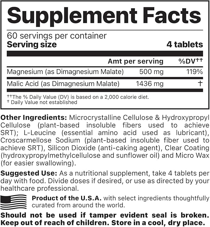 Jigsaw Health MagSRT (B-Free) | Premium, Organic, Slow Release Magnesium Supplement | Active, Bioavailable Magnesium Malate Tablets | 240 Tablets | 60 Servings