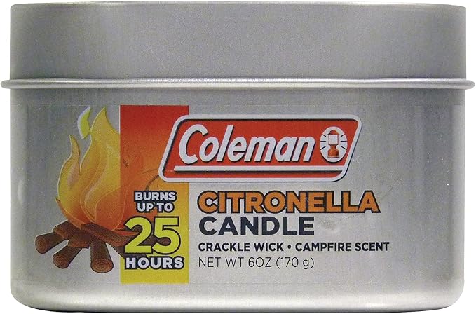 Coleman Campfire Scented Citronella Candle - Wooden Crackle Wick, Campfire Fragrance, 25-Hour Burn Time - Nostalgic Tin for Crackling Outdoor Ambiance