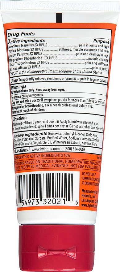 Hyland's Leg Cramps Ointment, Arnica Gel Leg Cramp Relief, Natural Relief of Calf, Leg and Foot Cramp, 2.5 oz