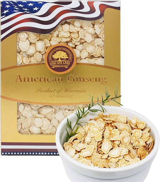 American Ginseng Slices from Wisconsin (Sliced Ginseng Root）Wisconsin Grown!Most People Use It to Make Ginseng Tea! Good for Health! (American Ginseng Slices (Small Round), 1 Box of 4 Ounces)