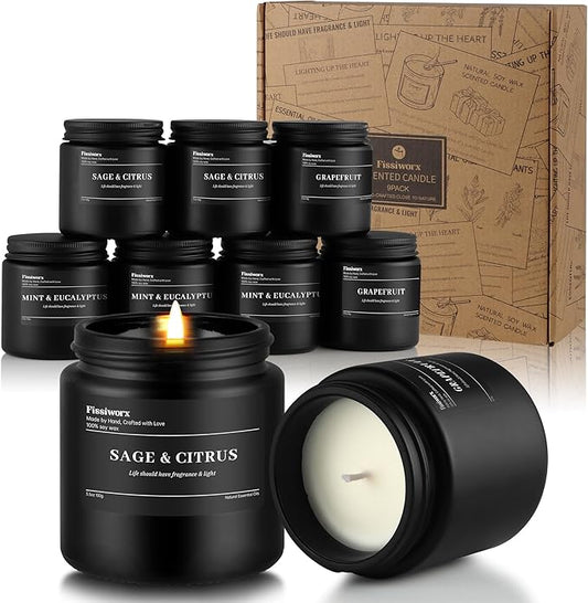 9 Pack Scented Candles Set Gifts for Men, Aromatherapy Candle Set with Scents (Mint & Eucalyptus/Sage & Citrus/Grapefruit) - Gift for Dad, Boyfriend, Birthday, Father’s Day, Anniversary