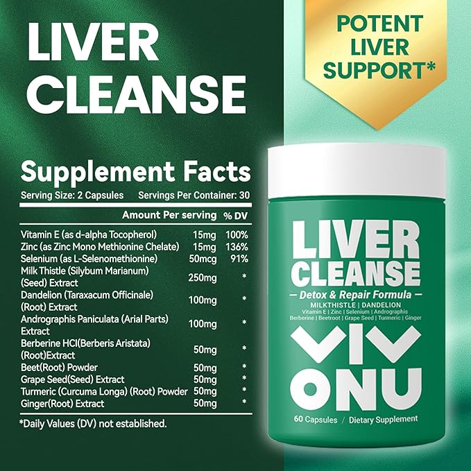 Liver Cleanse, Detox & Repair Formula - Milk Thistle Herbal Support Supplement - Contains Silymarin Extract, Artichoke, Dandelion and 8 Other Natural Ingredients VivoNu