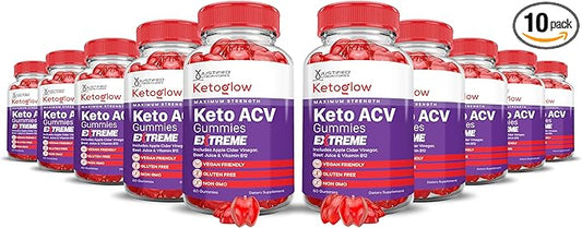 (10 Pack) Keto Glow Keto ACV Gummies Extreme 2000MG Ketoglow Keto Gummies Apple Cider Vinegar Formulated with Pomegranate Beet Juice Powder B12 Vegan Non GMO 600 Gummys