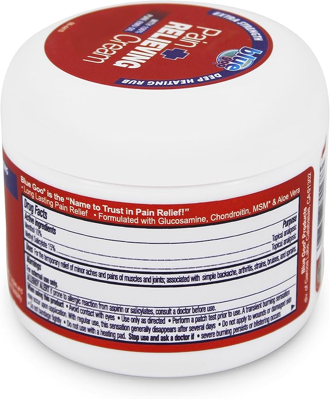 Blue Goo Pain Relieving Cream – FSA & HSA Eligible, Relief for Back/Neck Pain, Sports-Related Muscle/Joint, Sprains/Strains, Deep Heating Rub, Made w/ 100% Pure Emu Oil, 4 oz (1 Pack)