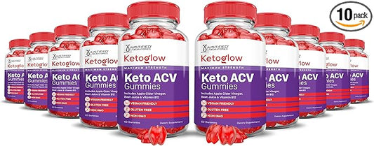 (10 Pack) Keto Glow Keto ACV Gummies Advanced Formula 1000MG Ketoglow Keto Gummies Apple Cider Vinegar Formulated with Pomegranate Beet Juice Powder B12 Vegan Non GMO 600 Gummys