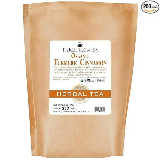 The Republic of Tea Biodynamic Turmeric Cinnamon Herbal Tea, 250 Tea Bags, Premium 100% Biodynamic Blend