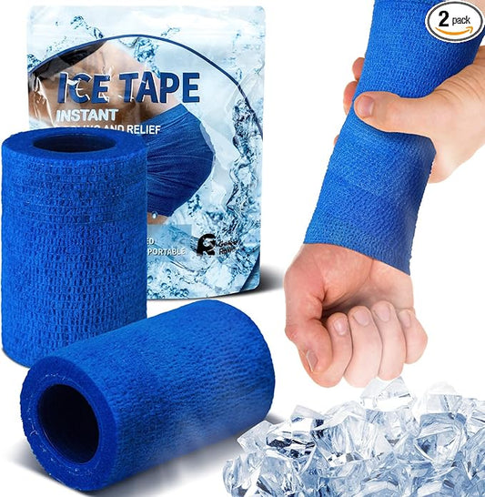 Geiserailie 2 Pcs Instant Cooling Ice Tape Self Sticking Compression Wrap Reusable Sport Ice Tapes No Refrigeration Needed Athletic Muscle Bandage for Pain Relief and Swelling(Blue,3 Inches)