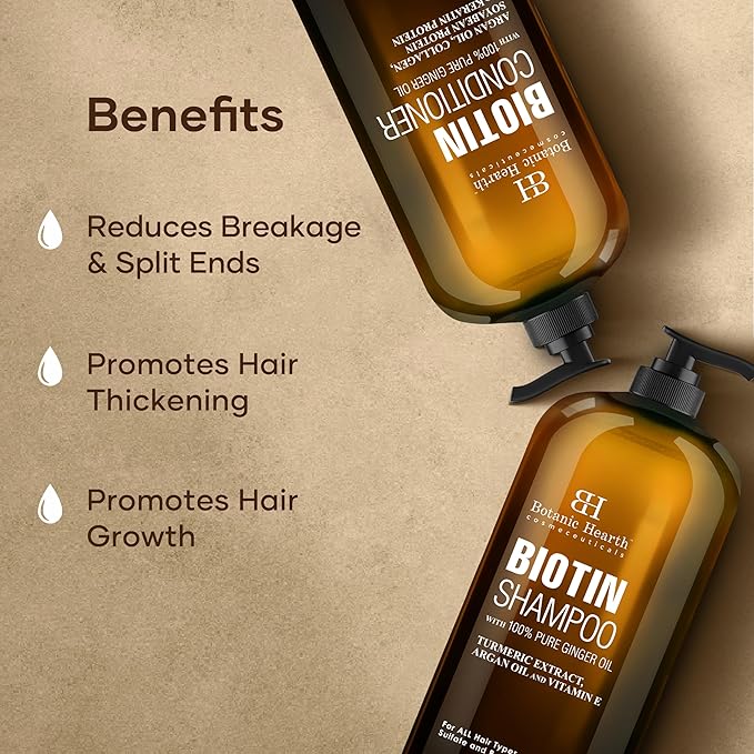 Botanic Hearth Biotin Shampoo and Conditioner Set - with Ginger Oil & Keratin for Hair Loss and Thinning Hair for Men and Women - Sulfate Free, 16 fl oz each