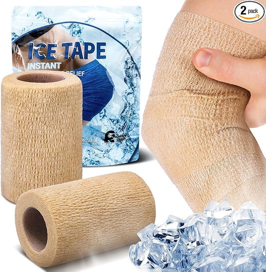 Geiserailie 2 Pcs Instant Cooling Ice Tape Self Sticking Compression Wrap Reusable Sport Ice Tapes No Refrigeration Needed Athletic Muscle Bandage for Pain Relief and Swelling (Skin Color,3 Inches)