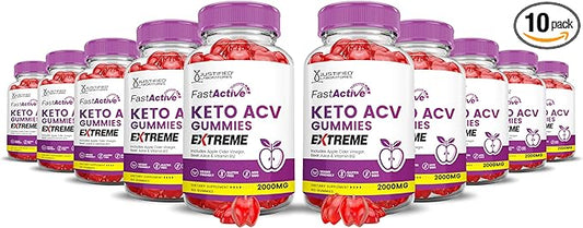 (10 Pack) Fast Active Keto ACV Gummies Extreme 2000MG Fastactive Keto Gummies Apple Cider Vinegar Formulated with Pomegranate Beet Juice Powder B12 Vegan Non GMO 600 Gummys