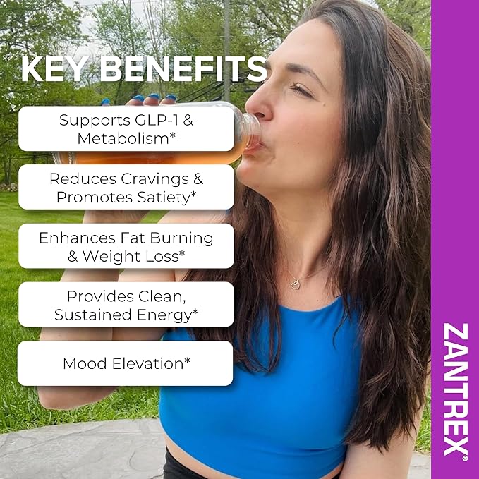 Zantrex SkinnyStix Energy Powder – Lose Weight, GLP-1, Appetite Suppressant, Boost Mood – 10 Calories – Yerba Mate, Coffee Bean – 30 Stix, Berry